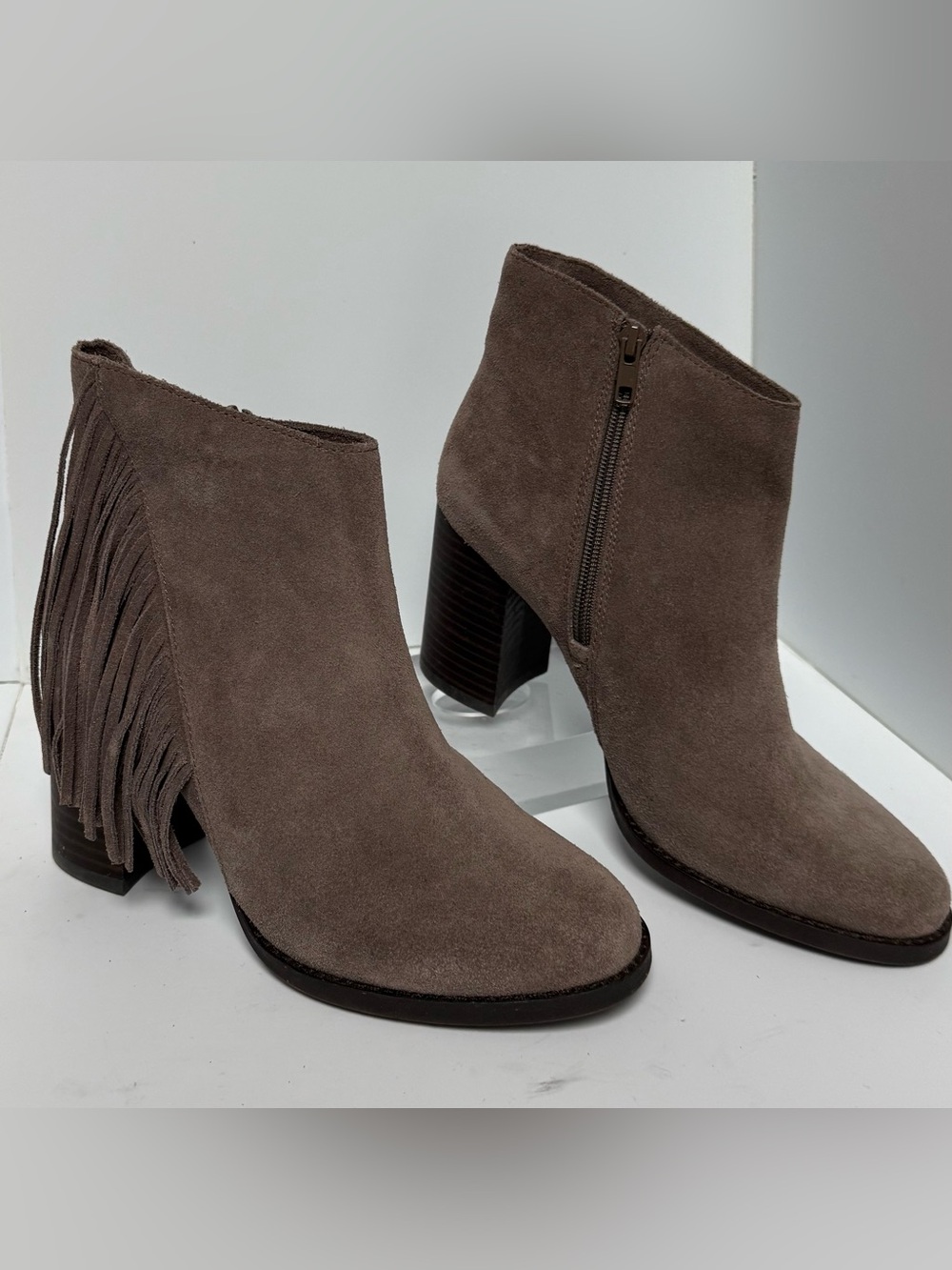 Arturo Chiang Reiden Suede Fringe Ankle Boots Taupe Brown Leather Size 8M